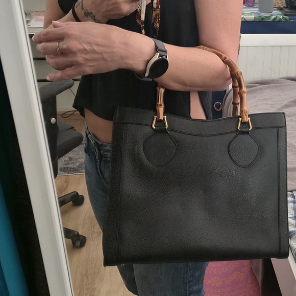 GUCCI DIANA Black Leather Tote Bamboo Handles - Picture 3 of 17